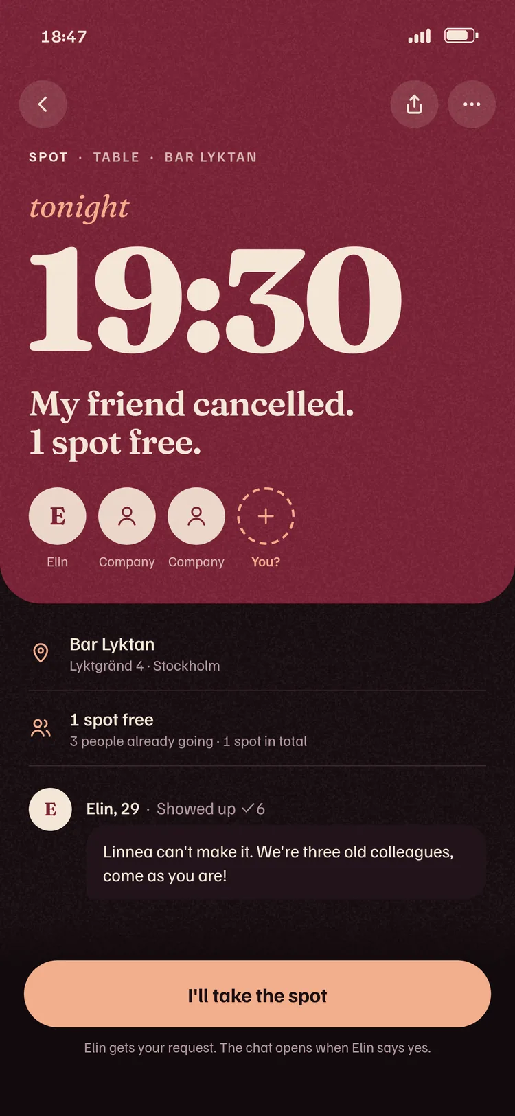 A card with a free spot